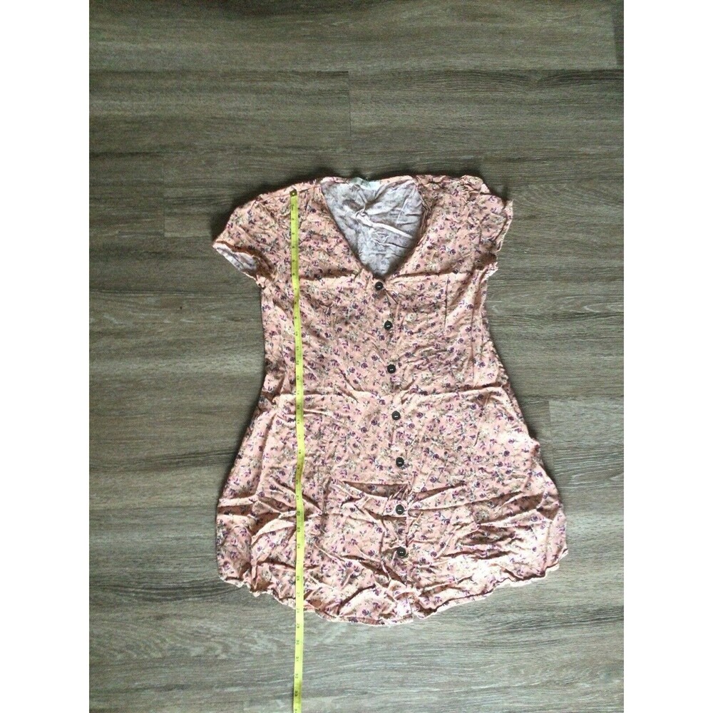 Rewind Mini Dress Sz M Floral Multicolor Peach Button Front Corset Lace Up Back